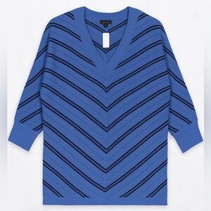 NWT Talbots Periwinkle Blue Chevron Stripe V-Neck Cotton Blend Sweater Work M